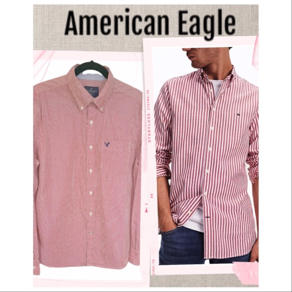 Flash Sale American Eagle Shirt button down red & white classic men shirt Size L